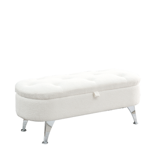 [Video] Welike Length 45.5 inches Storage Ottoman Bench Upholstered Fabric Storage Bench End of Bed Stool with Safety Hinge for Bedroom, Living Room, Entryway, Teddy White (Ivory)