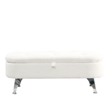 Load image into Gallery viewer, [Video] Welike Length 45.5 inches Storage Ottoman Bench Upholstered Fabric Storage Bench End of Bed Stool with Safety Hinge for Bedroom, Living Room, Entryway, Teddy White (Ivory)