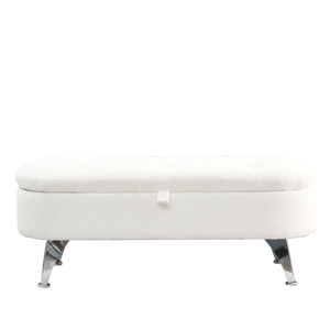 [Video] Welike Length 45.5 inches Storage Ottoman Bench Upholstered Fabric Storage Bench End of Bed Stool with Safety Hinge for Bedroom, Living Room, Entryway, Teddy White (Ivory)