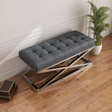 Load image into Gallery viewer, 44&quot; Stainless Steel Base with Vintage Vegan Leather Bed Bench (Dark Grey)