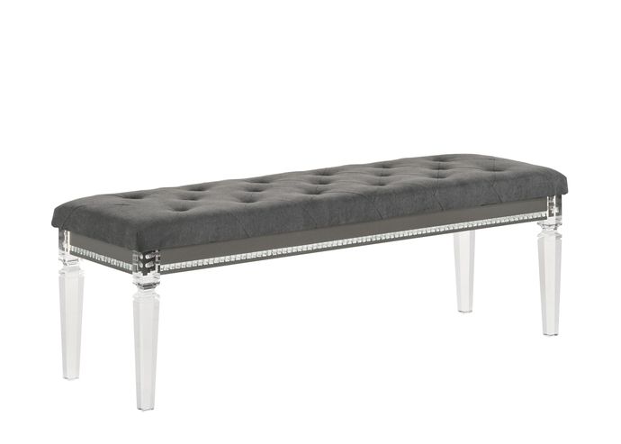 1Pc Button Tufted Upholstered Bench Grey Fabric Contemporary Style Button Tufted Detailing Acrylic Legs Bedroom Living Room Furniture